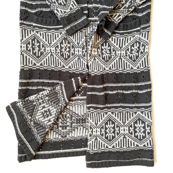 FOREVER 21 Long Knit Sweater Cardigan Jacket with Hood Green/White Size 8 - Picture 4 of 8